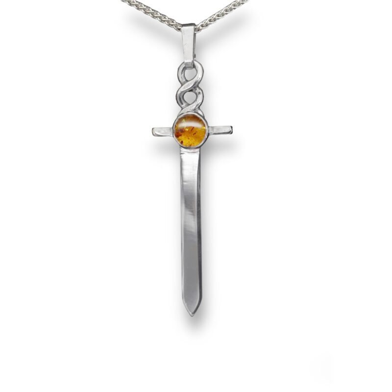 S350 - Sterling Silver and 5mm Amber Dagger Pendant