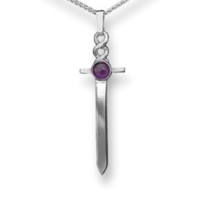 S350 - Sterling Silver and 5mm Amethyst Dagger Pendant