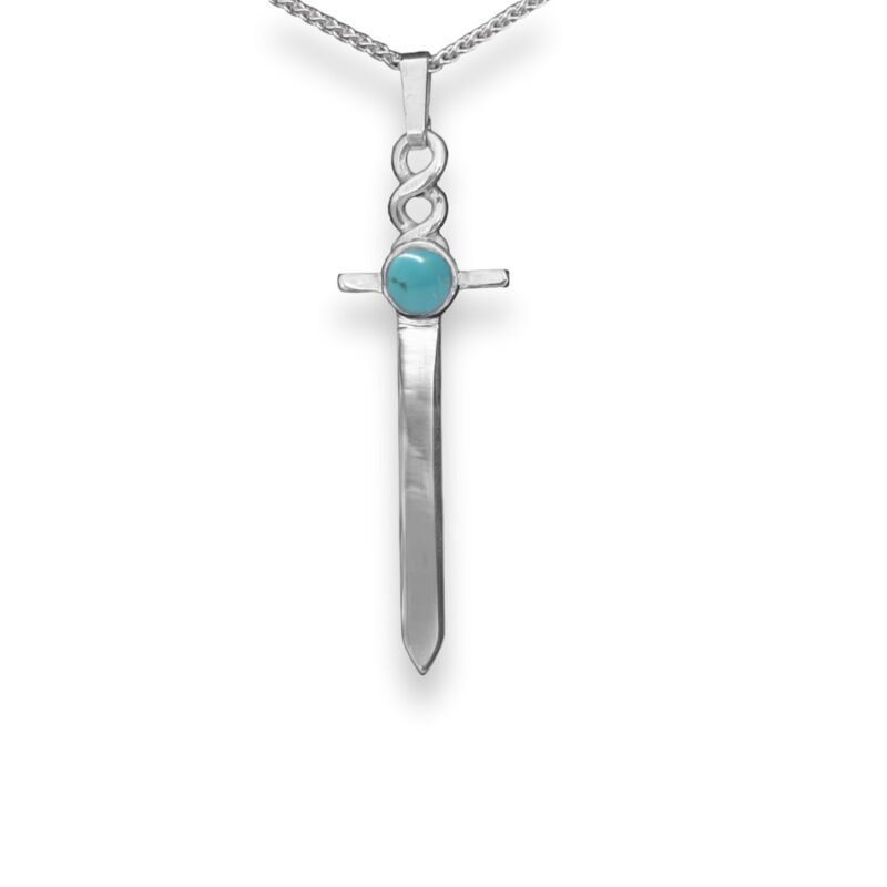 S350 - Sterling Silver and 5mm Turquoise Dagger Pendant
