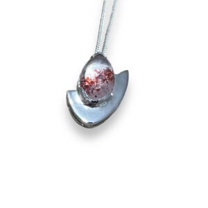 Lepidocrocite Strawberry Quartz and Sterling silver pendant. Measures 22x17mm
